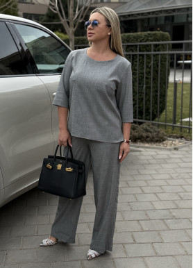 Костюм з розрізами на топі преміум костюмка сірий великий розмір